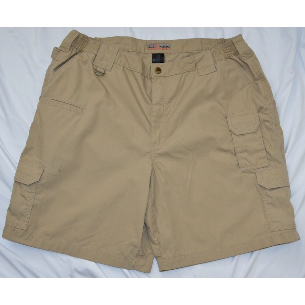 5.11 Tactical Cargo Shorts Mens 42 Beige Ripstop Elastic Waist 9" Inseam Utility